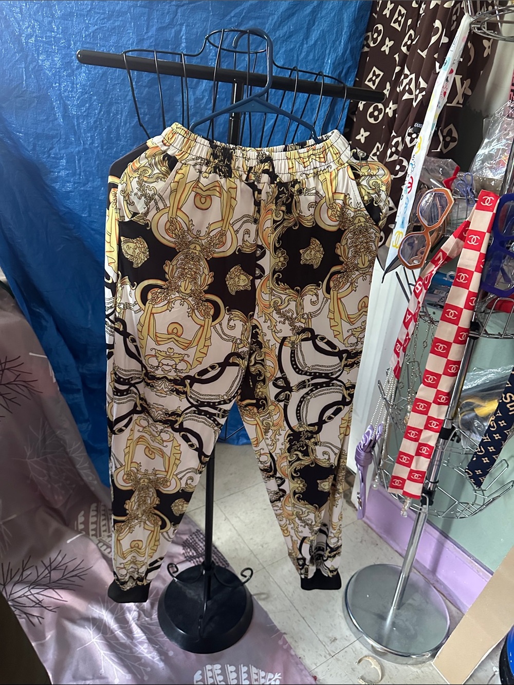 Men's Black and Gold Patterned Jogger Pants